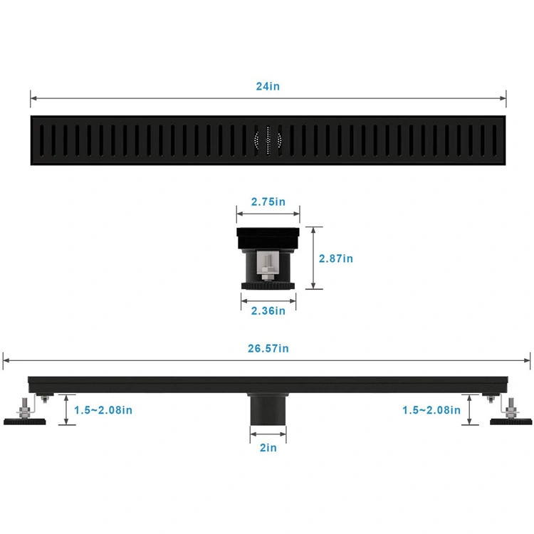 24 Inch Matte Black Color Linear Floor Drain Trench Shower Drain