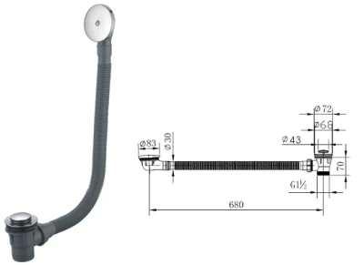 Сливной комплект для ванной комнаты с большой латунной и высококачественной пластиковой трубой